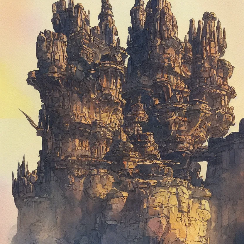 Prompt: a watercolor ink painting of a futuristic castle in the middle of a siege in the style of syd mead in the style of jean giraud trending on artstation deviantart pinterest detailed realistic hd 8 k high resolution