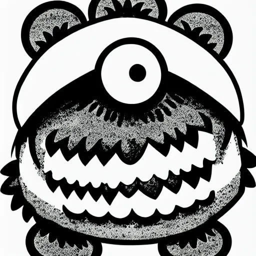 Image similar to book illustration of cookie monster with eight eyes, book illustration, elegant, minimalistic, monochromatic, white background, black and white image