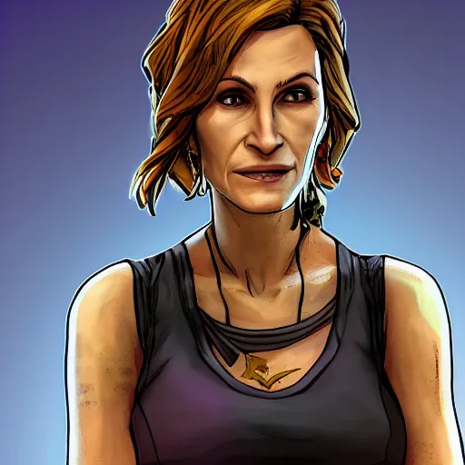 Prompt: julia roberts portrait, borderlands, tales from the borderlands, the wolf among us, comic, cinematic lighting, studio quality, 8 k