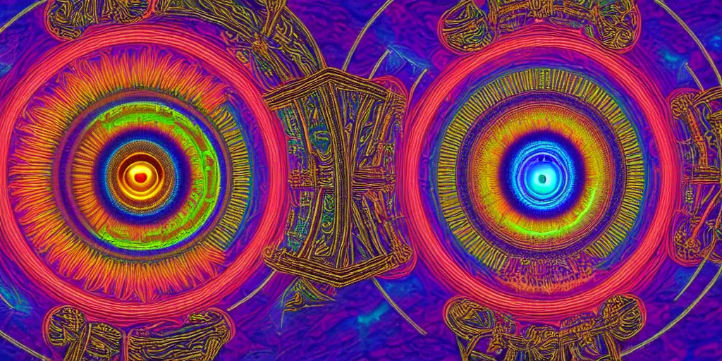 Prompt: dmt dream, eye of horace, sacred geometry, psychedelic architecture, soul frequency, 8 k resolution, highly detailed,