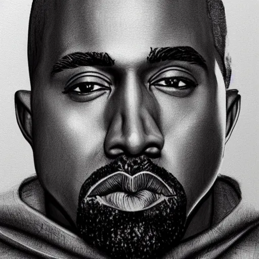 Image similar to detailed pencil sketch of Kanye West, trending on art station