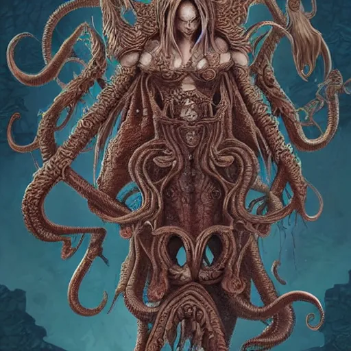 Image similar to a ancient cthulhu goddess, D&D, fantasy, intricate, highly detailed,, artstation, concept art, smooth, sharp focus