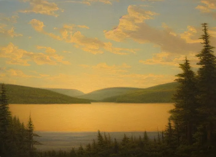 Image similar to hudson bay, canada in the style of hudson river school of art, oil on canvas