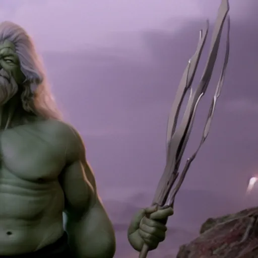 Image similar to film still of gandalf starring as the hulk, claymation, 8 k, hyperdetalied, cgsociety