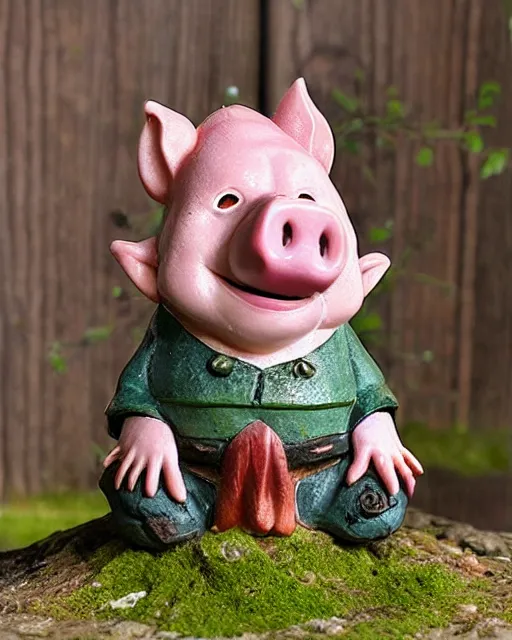 Prompt: sad cute pig gnome troll boglin garden sculpture