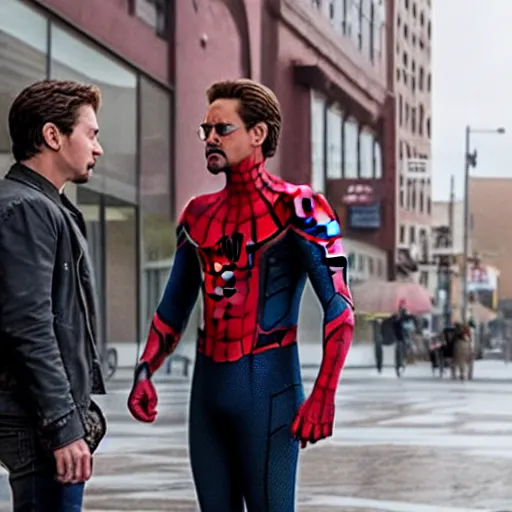 Image similar to In spider-man far from home, tony stark returns to help peter fight mysterio