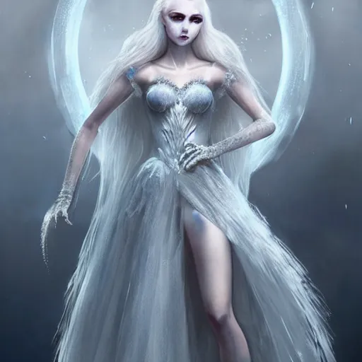 Prompt: kerli koiv as a ice queen full ball gown dress frozen eylashes, darkwave, darksynth, concept headshot art, sharp, digital matte painting, art by luis royo, greg rutkowski, wlop, dramatic lighting, trending on artstation