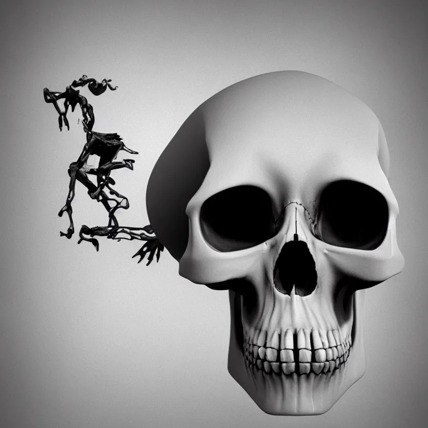 Image similar to black and white light 3D geometry, skull, matte bright highly detailed, poetic, 3D render, digital art, octane render, 8K artistic photography, photo-realistic, by Dora Maar