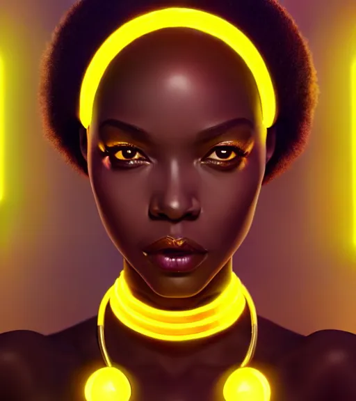 Image similar to symmetry!! african princess of technology, solid cube of light, hard edges, product render retro - futuristic poster scifi, lasers and neon circuits, beautiful dark skin african princess, intricate, elegant, highly detailed, digital painting, artstation, concept art, smooth, sharp focus, illustration, dreamlike, art by artgerm