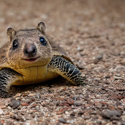 Image similar to quokka turtle hybrid, bold natural colors, national geographic photography, masterpiece, in - frame, canon eos r 3, f / 1. 4, iso 2 0 0, 1 / 1 6 0 s, 8 k, raw, unedited, symmetrical balance