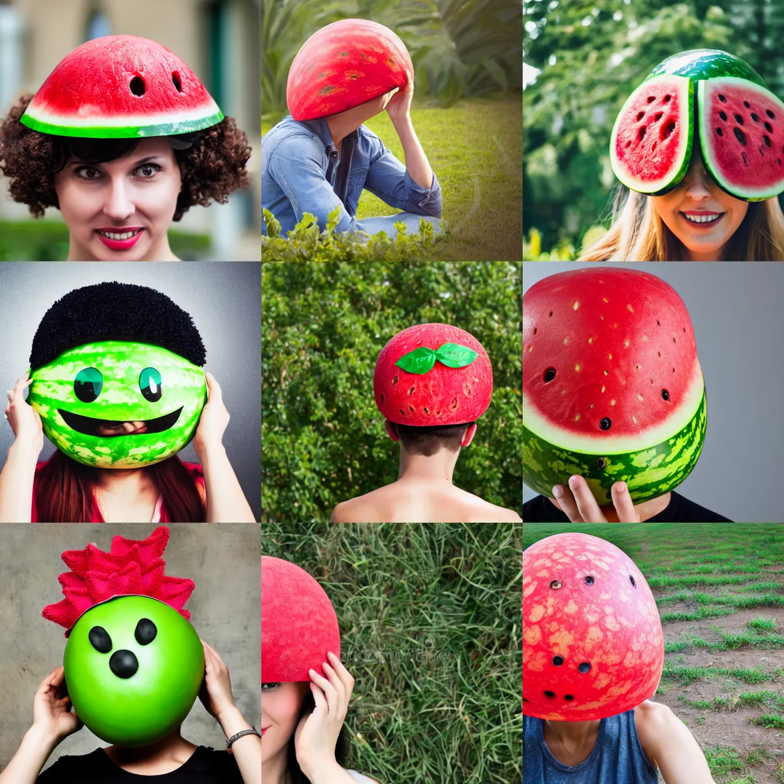 Prompt: person wearing a watermelon helmet, stock photo, 4 k hd