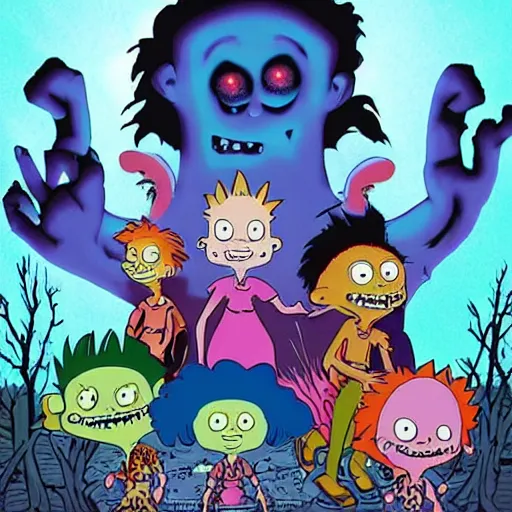 Prompt: “ the rugrats as monsters, gothic horror style, lens flare, award winning, hd 4 k ”