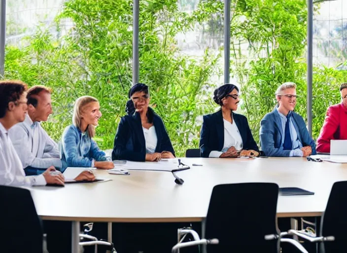 Image similar to photo of a zoo animals attending a management board meeting. Highly detailed 8k. Intricate. Sony a7r iv 55mm. Stock photo.