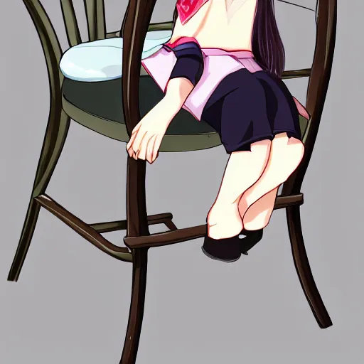 Image similar to anime waifu chair, perfect to sit on, waifu has a big head, pixiv