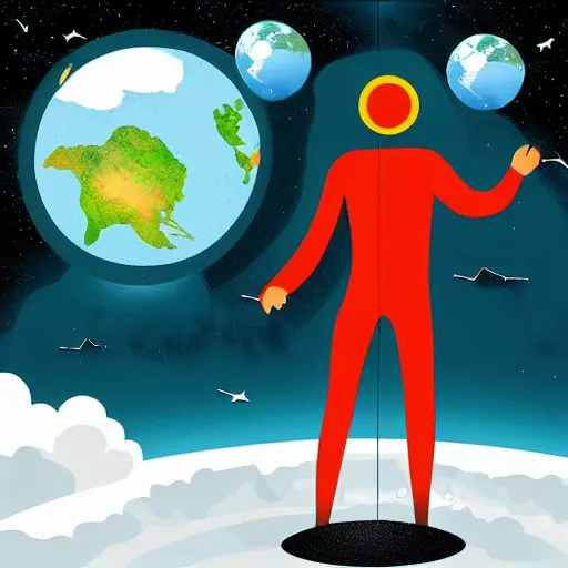 Image similar to Illustration of giant man looking over the planet earth
