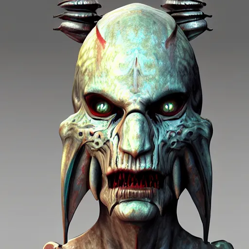 Image similar to scary portrait of a drukhari, rendered unreal engine 5, oil colour, menacing, extremely high detail, realistic shading