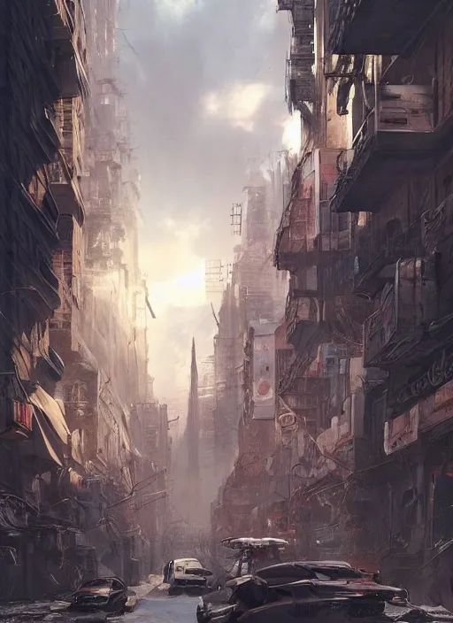 Prompt: post apocalyptic street in futuristic Manhatten, dramatic lighting, cinematic, establishing shot, extremely high detail, photo realistic, cinematic lighting, post processed, concept art, artstation, matte painting, style by eddie mendoza, raphael lacoste, alex ross