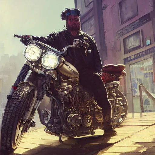 Image similar to highly detailed portrait of a biker rabbit in gta v, stephen bliss, unreal engine, fantasy art by greg rutkowski, loish, rhads, ferdinand knab, makoto shinkai and lois van baarle, ilya kuvshinov, rossdraws, tom bagshaw, global illumination, radiant light, detailed and intricate environment