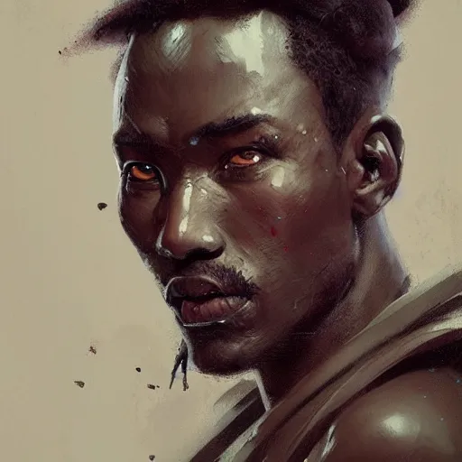 Prompt: A portrait of an african man, samurai, fantasy art, art by greg rutkowski, matte painting, trending on artstation