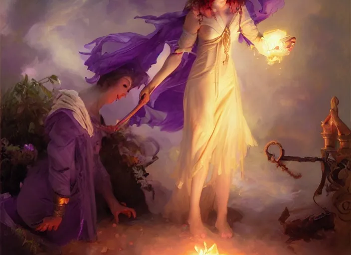 Prompt: witch casting a curse of purple by wlop and vladimir volegov and alexander averin and delphin enjolras and daniel f. gerhartz