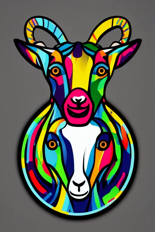 Prompt: A portrait of a goat that is a fitness trainer, sticker, colorful, illustration, highly detailed, smooth and clean vector curves, no jagged lines, vector art, smooth