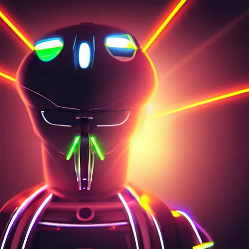 Image similar to futuristic robot with neon eyes, hyperrealistic, cinematic, epic