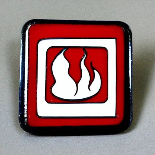 Prompt: a square enamel pin of a retro minimalistic 1 9 6 0 s fire flame warning label, smooth curves