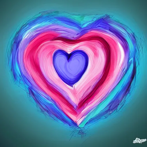 Image similar to a heart made of blue pink and purple in a digital art style, trending on art station, brush strokes, medium tones