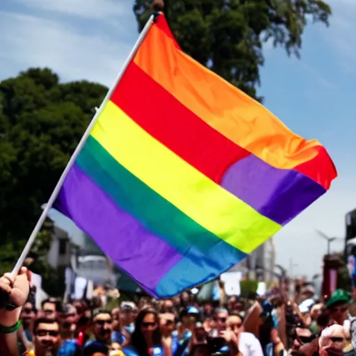 Image similar to photograph of president jair bolsonaro waving a rainbow flag at a pride parade