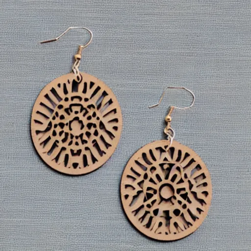 Image similar to laser cut wood earrings, designs, trippy