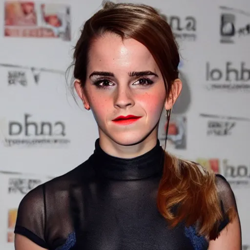 Image similar to Emma Watson with an eyepatch and a mustache