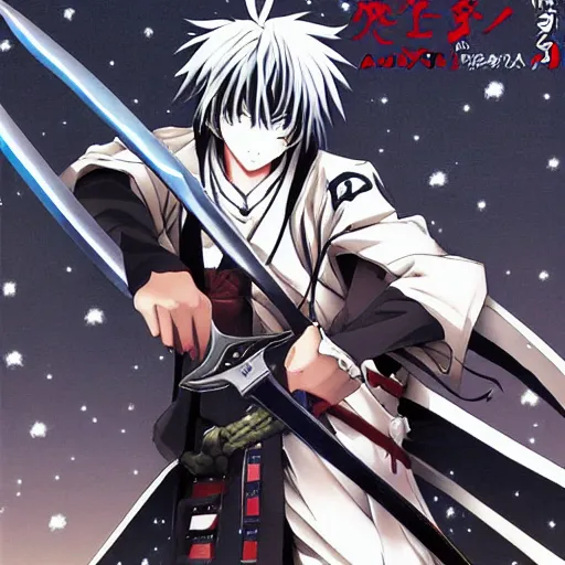 Image similar to anime drifters man large samurai sword night under full moon artist kouta hirano