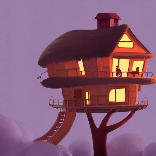 Prompt: Goro Fujita ilustration A tree house with an elevator outside, painting by Goro Fujita, sharp focus, highly detailed, ArtStation