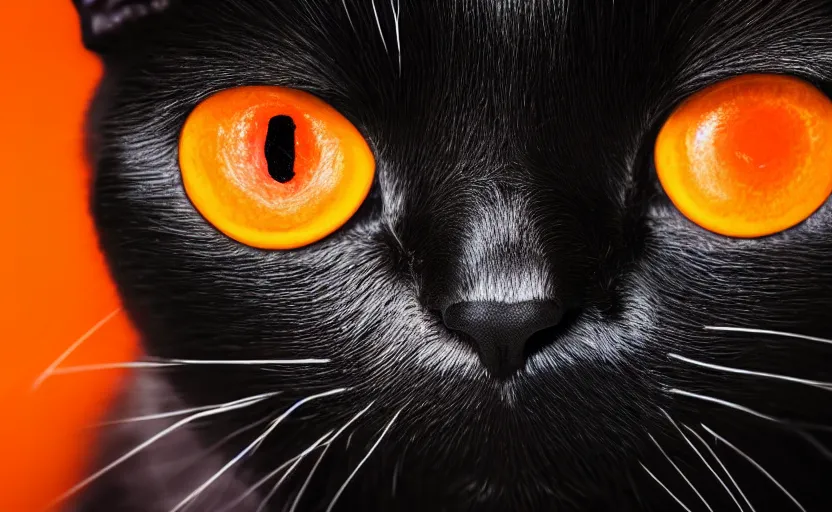 Prompt: A black cat with red eye in one eye and orange eye in another, incredible cinematic studio lightning, 4k