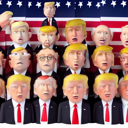 Image similar to Portrait of Donald Trump in the style of claymation by Wes Anderson. 8k Resolution.