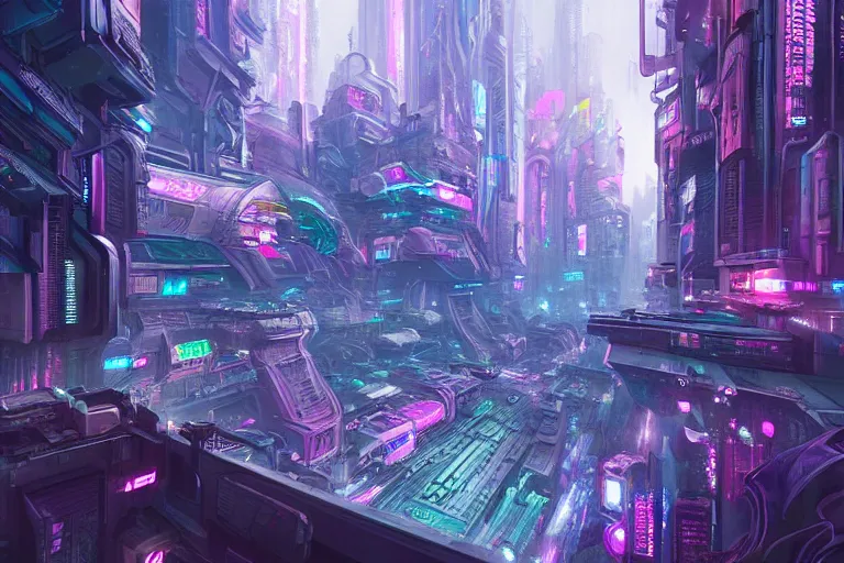 Image similar to a psychedelic cyberpunk city at the edge of existence where intensely creative astral beings live, in the style of wlop, illustration, epic, fantasy, hyper detailed, smooth, unreal engine, sharp focus, ray tracing