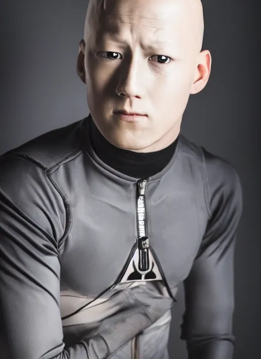 Image similar to A full portrait photo of real-life saitama one punch man, f/22, 35mm, 2700K, lighting, perfect faces, award winning photography.