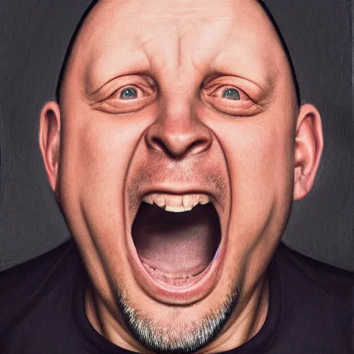 Image similar to photo portrait of shaun ryder screaming and staring into the horizon, realistic, hyperrealistic, 8 k resolution, hd quality, very detailed, highly detailed, intricate details, real life, real world, trending on artstation, digital art, really realistic, very realistic, headshot, head in frame, photograph, portrait, head in frame