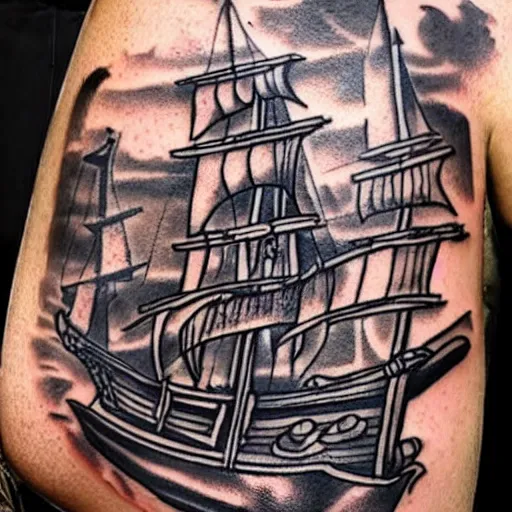 Image similar to A pirate ship tattoo design by Dmitriy Samohin