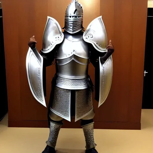 Image similar to full - body - front - shot!!!!!!!, donald trump wearing knight'armor, crown, detailed face of donald trump