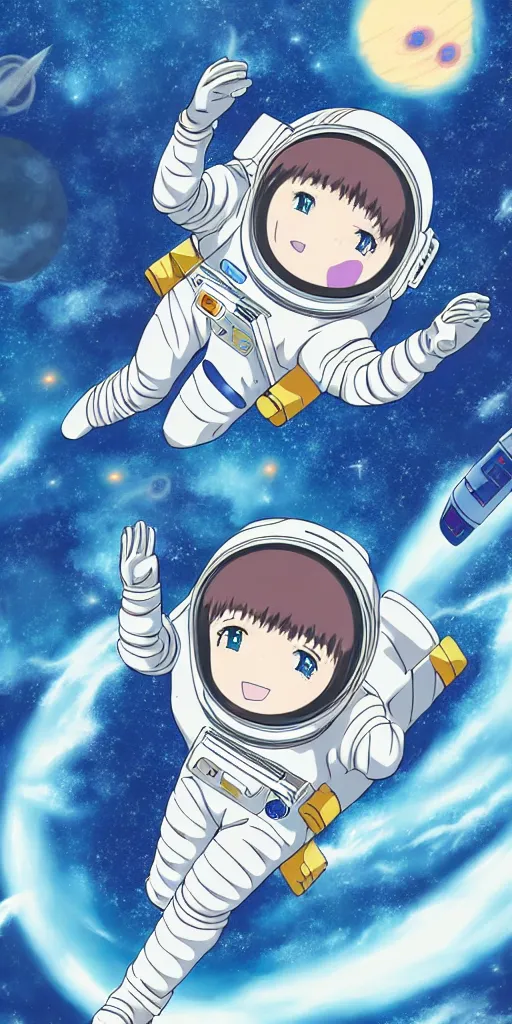 Prompt: anime female astronaut floating through space, liminal, lonely, highly detailed