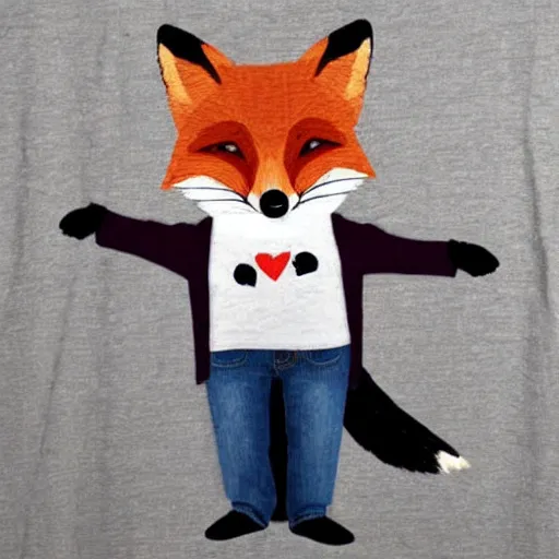 Image similar to A fox wearing a t-shirt and jeans.