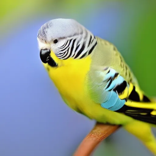 Prompt: a portrait of a budgie and bumblebee hybrid, hd