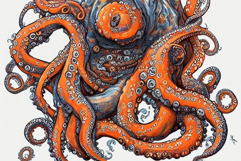 Prompt: a beautiful lovecraftian tentacle monster resembling an octopus, fantasy creature, cute, adorable, highly detailed, orange color scheme, trending on artstationhq