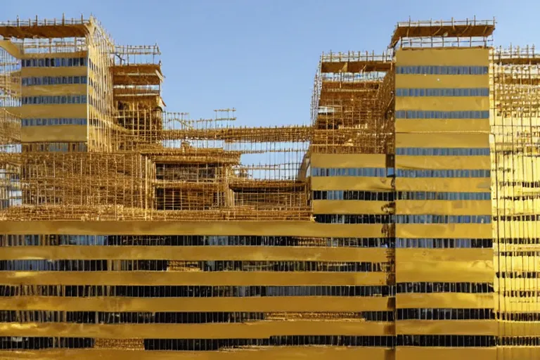 Image similar to a building, under construction, made of gold