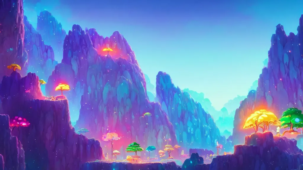 Prompt: colorful crystal cave, studio ghibli, pixar and disney animation, sharp, rendered in unreal engine 5, highly detailed, digital painting, artstation, concept art, smooth, sharp focus, illustration, wide angle, artbook, wallpaper, splash art, promo art, dramatic lighting, art by artgerm and greg rutkowski and bo chen and jin xiaodi