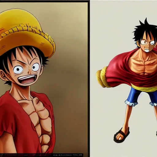 Prompt: photorealistic rendition of luffy from one piece, 8k, highly detailed, hyper realistic