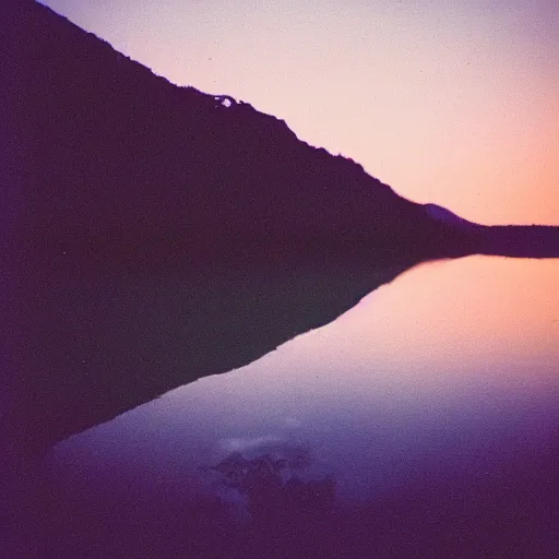 Image similar to photo, moonlit lake, 5 0 mm f / 1. 4, cinestill 8 0 0,