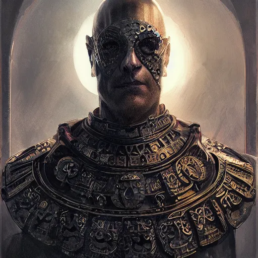 Prompt: gothic byzantine emperor, cyborg, dark fantasy, portrait, highly detailed, digital painting, trending on artstation, concept art, sharp focus, illustration, art by artgerm and greg rutkowski and magali villeneuve