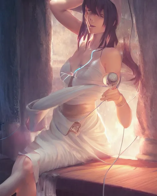 Prompt: goddess getting her blood pressure taken, ambient lighting, full shot, detailed face, 3 d shading, by makoto shinkai, stanley artgerm lau, wlop, rossdraws